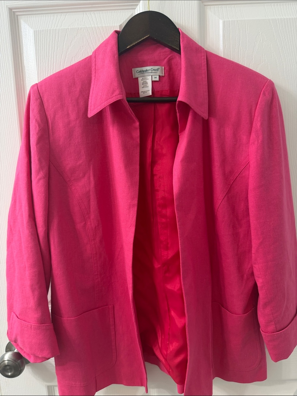 Coldwater Creek Bright Pink Open-Front Women's Blazer Linen Blend size M